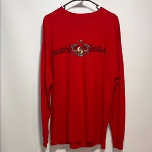 Vibrant Red Long Sleeve Tee with Graphic Design